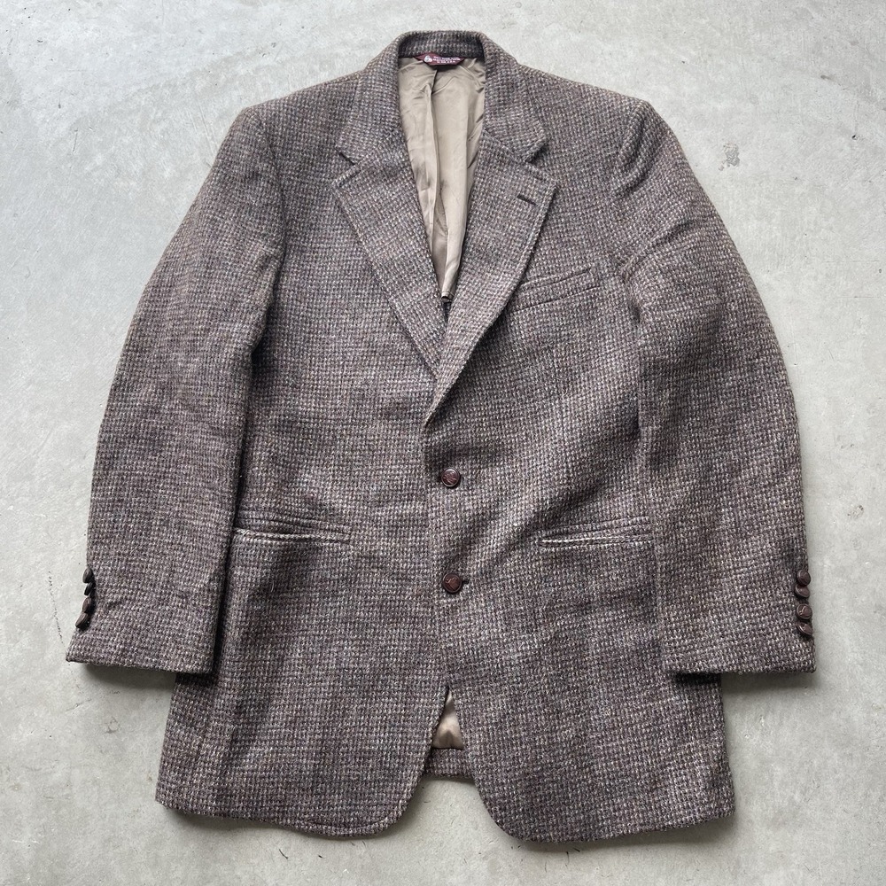 Vintage Jos A Bank Harris Tweed Brown Herringbone Sport Coat Blazer 40R Wool
